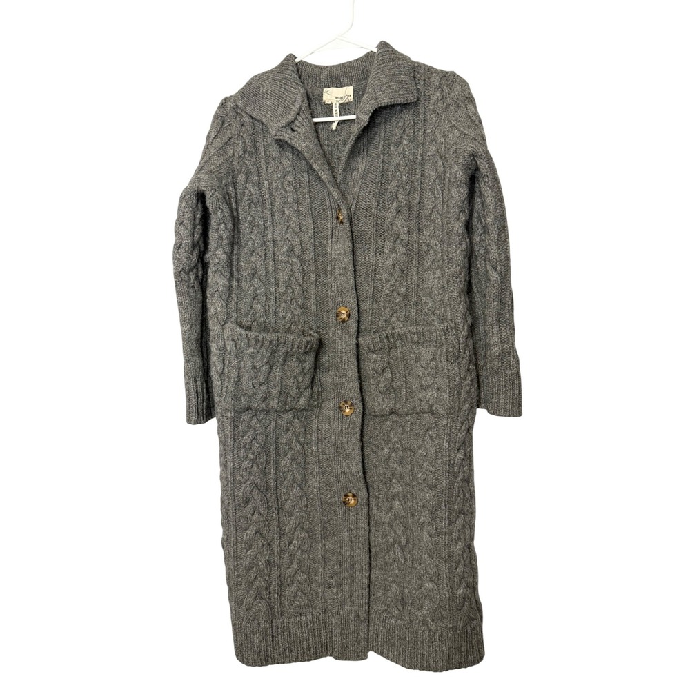 Ted Baker London Grey 100% Wool Cable Knit Long Cardigan Duster Size S